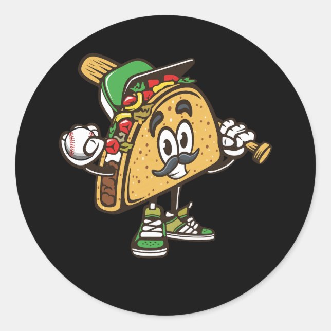 Pegatina Redonda Taco Jugando Béisbol Softball Tacos Festi Mexicano (Anverso)