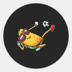 Pegatina Redonda Taco jugando fútbol mexicano Cinco De Mayo Niños