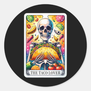 Pegatina Redonda Taco Lover Tarot Card Taco Martes Cinco De Mamáes