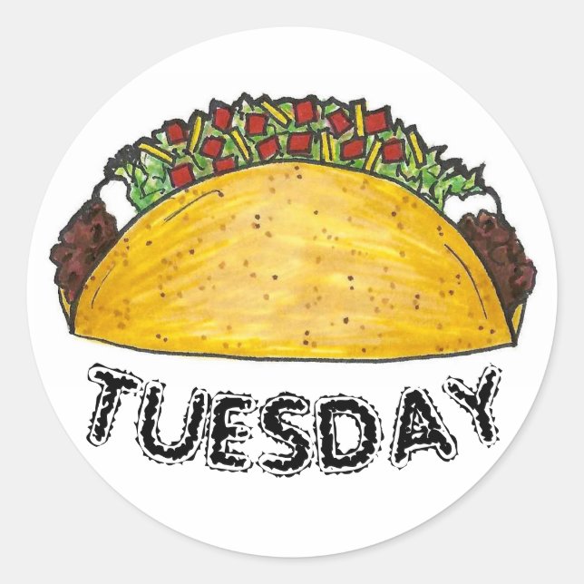 Pegatina Redonda TACO MARTES México Tex Mex Food Tacos Foodie (Anverso)