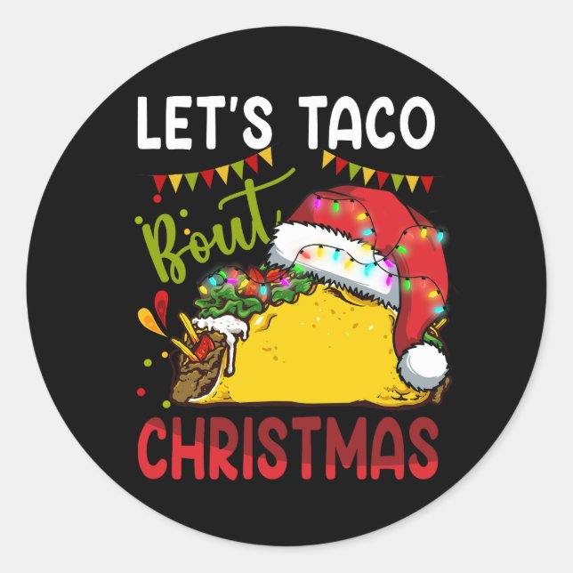 Pegatina Redonda Taco sobre Navidades Funny Santa Hat Taco Lov (Anverso)
