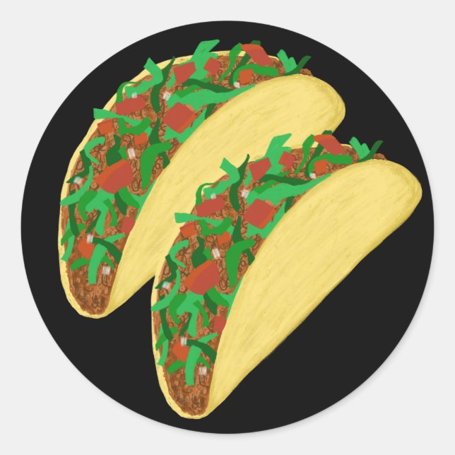 Pegatina Redonda Taco Time - comamos tacos negros (Anverso)