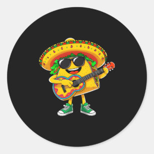 Pegatina Redonda Taco toca la guitarra cinco de mayo divertido mexi