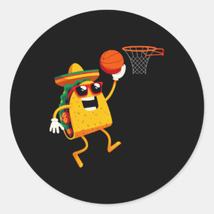 Pegatina Redonda Taco Tocando Esqueleto Para Celebración De Cinco D