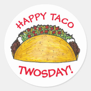 Pegatina Redonda Taco TWOSday Martes 2 cumpleaños Fiesta Fiesta