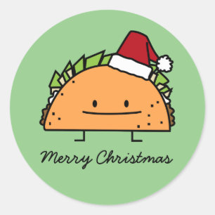 Pegatina Redonda Taco usando Navidades de Santa Hat cáscara salsa d
