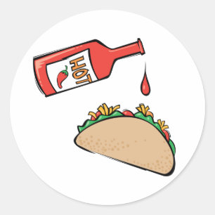 Pegatina Redonda Taco y salsa picante