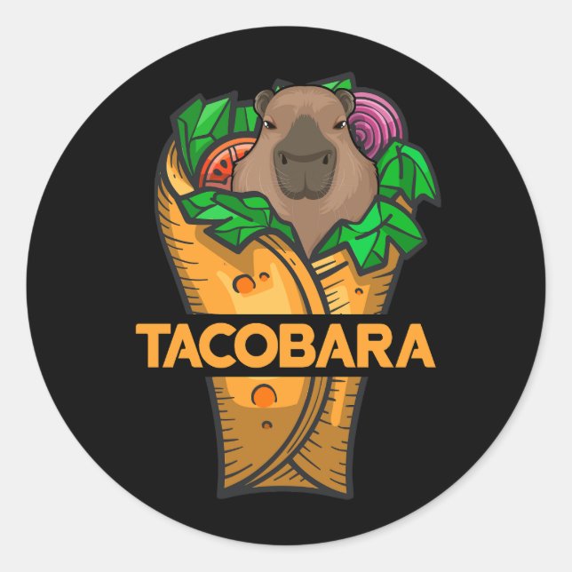 Pegatina Redonda Tacobara Funny Capybara Kawaii Meme Tacos Mexicano (Anverso)