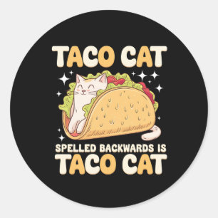 Pegatina Redonda Tacocat deletreado al revés Taco Cat Mexicano