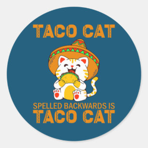Pegatina Redonda TacoCat para niños Taco Cat Cinco de Mayo TacoCat