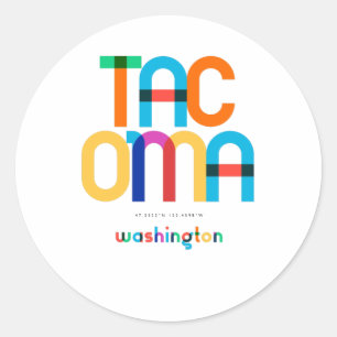 Pegatina Redonda Tacoma Washington de mediados de siglo, Arte Pop,