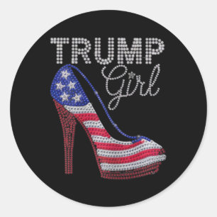 Pegatina Redonda Tacones altos Stilettos de la chica Trump con bril