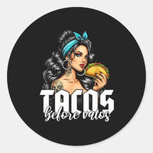 Pegatina Redonda Tacos antes que vatos divertido mexicano chicana l
