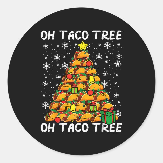 Pegatina Redonda Tacos Christmas Tree Funny Xmas Foodie Mexican Men (Anverso)