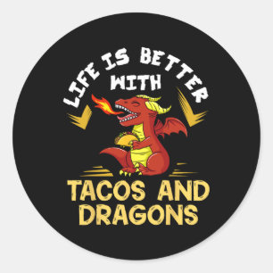Pegatina Redonda Tacos de Dragones Mujeres Hombres Niños Mexicanos