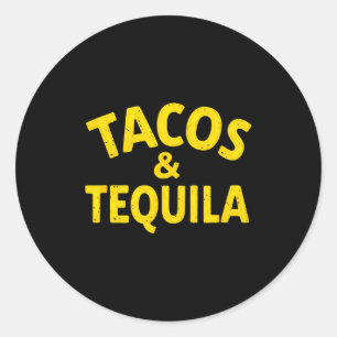 Pegatina Redonda Tacos de fiesta mexicanos vintage y bebida