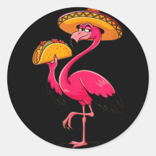 Pegatina Redonda tacos de flamenco mexicano lindos cinco de mayo fi