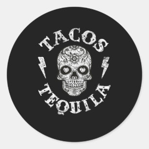 Pegatina Redonda Tacos Y Tequila Gastronomía Mexicana Tee Hombres W