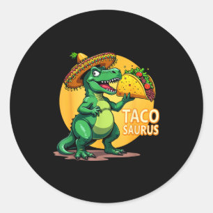 Pegatina Redonda Tacosaurus cinco de mayo fiesta t-rex sombrero