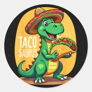 Pegatina Redonda Tacosaurus cinco de mayo trex sombrero dino