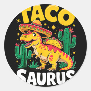 Pegatina Redonda Tacosaurus t-rex taco dinosaurio