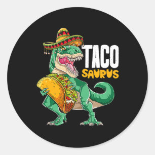Pegatina Redonda Tacosaurus Taco Cinco De Mayo Dinosaurio T Rex