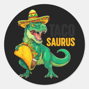 Pegatina Redonda Tacosaurus taco dino divertido cinco mayo niño peq
