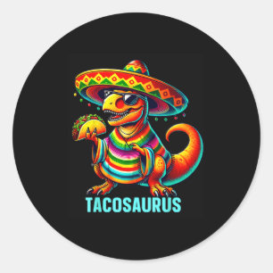 Pegatina Redonda Tacosaurus taco dinosaur cinco de mayo mexicano