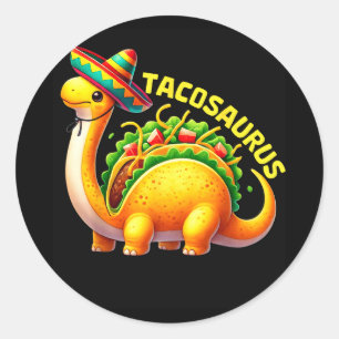 Pegatina Redonda Tacosaurus taco dinosaur dino cinco de mayo