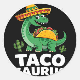 Pegatina Redonda Tacosaurus taco dinosaur dino divertido cinco de m