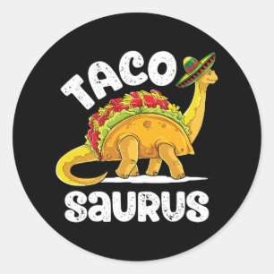 Pegatina Redonda Tacosaurus Taco Dinosaur T Rex Funny Cinco De Mayo