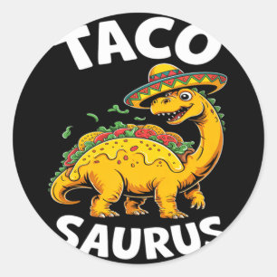 Pegatina Redonda Tacosaurus taco dinosaurio dino divertido cinco de