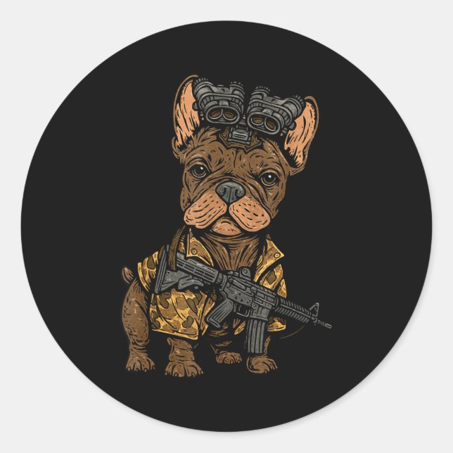 Pegatina Redonda Tactical Frenchie Funny Dog Bulldog With Nvg Meme  (Anverso)