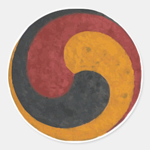 Pegatina Redonda Taegeuk en rojo, negro y oro