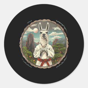 Pegatina Redonda Taekwondo Alpaca Bosque Kickboxing Judo Mma Alpaca