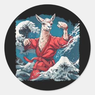 Pegatina Redonda Taekwondo Alpaca Olas Kickboxing Judo Mma Alpaca
