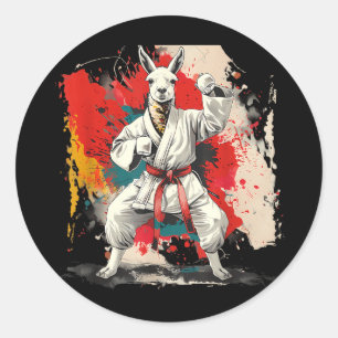 Pegatina Redonda Taekwondo Alpcaca Acuarela Taekwondo Judo Alpaca