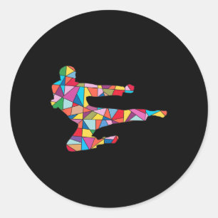 Pegatina Redonda Taekwondo Kick Martial Arts Boy Hombres Karate