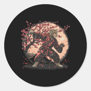 Pegatina Redonda Taekwondo Leopardo Kickboxing Animall Jiu-jitsu Ku