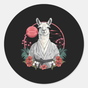 Pegatina Redonda Taekwondo Llama Kickboxing Taekwondo Llama Floral 