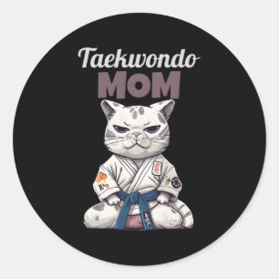Pegatina Redonda Taekwondo Mom Cat Karate Judo