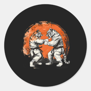 Pegatina Redonda Taekwondo Tiger Kickboxing Jiu-jitsu Kung Fu Marti