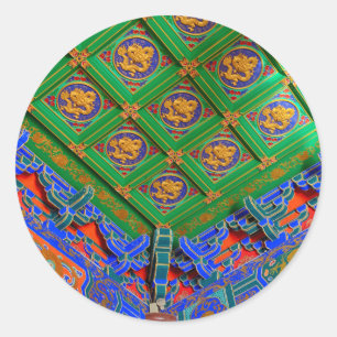 Pegatina Redonda Tailandia, Bangkok  Templo Dragón