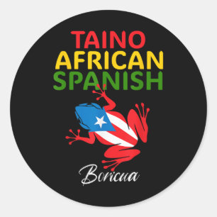 Pegatina Redonda Taino Africano Español Coqui Bandera de Puerto Ric