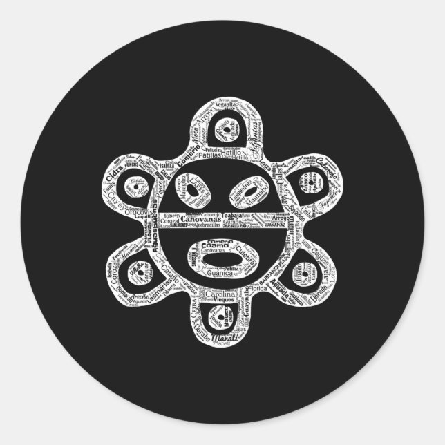 Pegatina Redonda Taino Sun Puerto Rico Ciudades Y Pueblos Boriken B (Anverso)