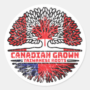 Pegatina Redonda Taiwan Taiwanés Canadá Árbol Roots Bandera