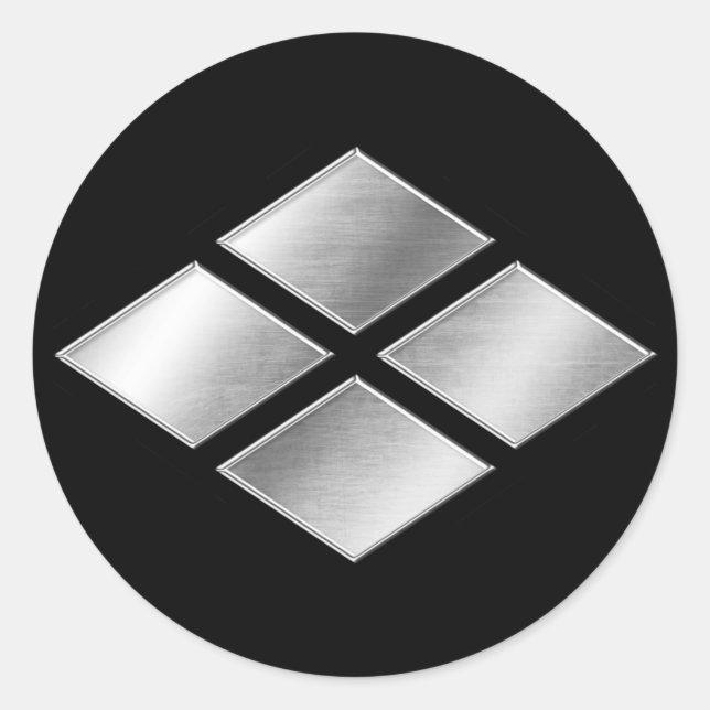 Pegatina Redonda Takeda Clan Kamon Silver Chrome (Anverso)