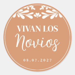 Pegatina Redonda Talavera Pastelito de Boda Mexicana Vivan Los Novi