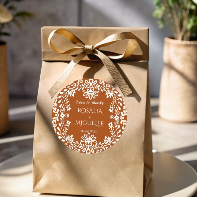 Pegatina Redonda Talavera terracotta Bienvenida (Talavera terracotta Mexican wedding personalized favor Stickers talavera stickers)