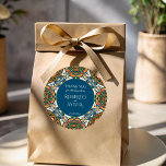 Pegatina Redonda Talavera verde azulado elegante<br><div class="desc">Terracota mexicana Talavera verde azulado colorido y elegante boda gracias a los pegatinas,  colorido talavera gracias pegatinas talavera favor pegatinas</div>